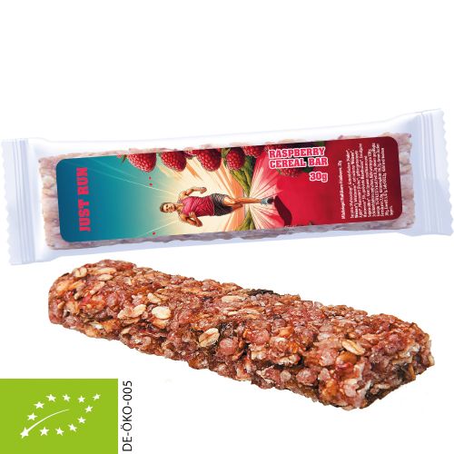 Organic cereal bar raspberry, 30g, express flowpack with label