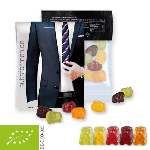 Organic gummy bears without gelatine, ca. 15g, express midi bag with promotional flyer