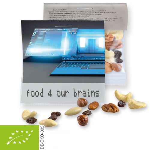 Organic trail mix, ca. 30g, express maxi bag with promotional flyer
