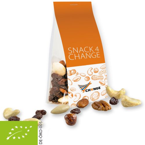 Organic trail mix, ca. 40g, express pouch with promotional flyer