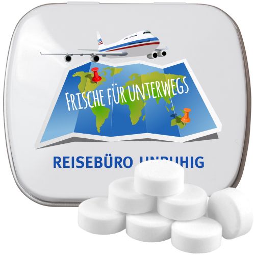 Peppermint drops sugar free, ca. 20g, mint tin white