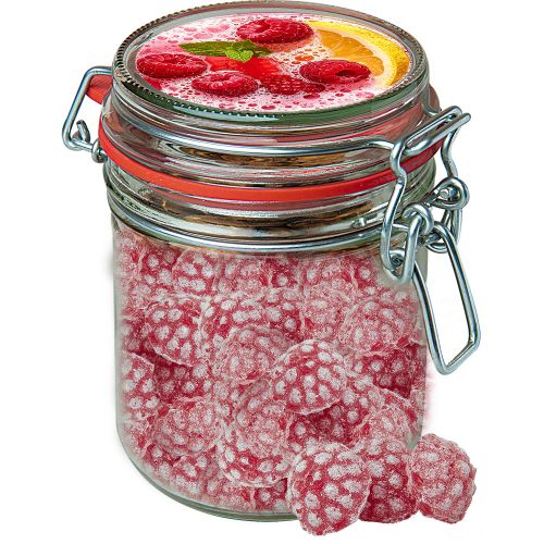 Raspberry candy, ca. 200g, candy jar maxi with label