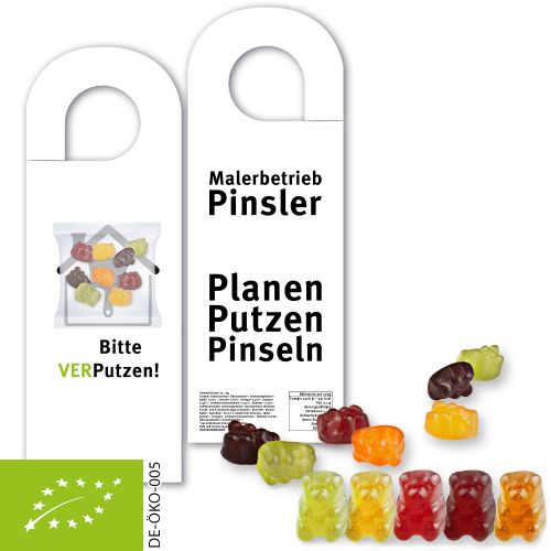 Organic gummy bears without gelatine, ca. 10g, express door hanger with print