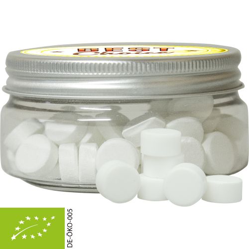 Organic peppermint drops, ca. 60g, mini sweet jar with label