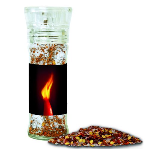 Chili salt, ca. 35g, transparent spice mill with label