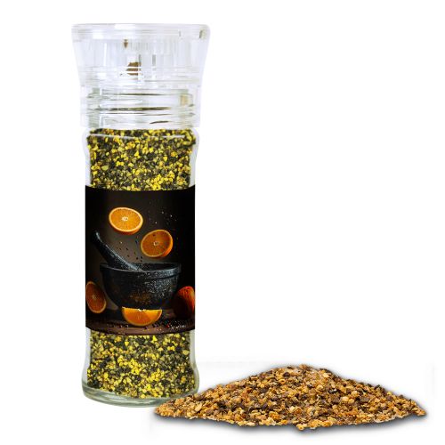 Orange pepper, ca. 45g, transparent spice mill with label