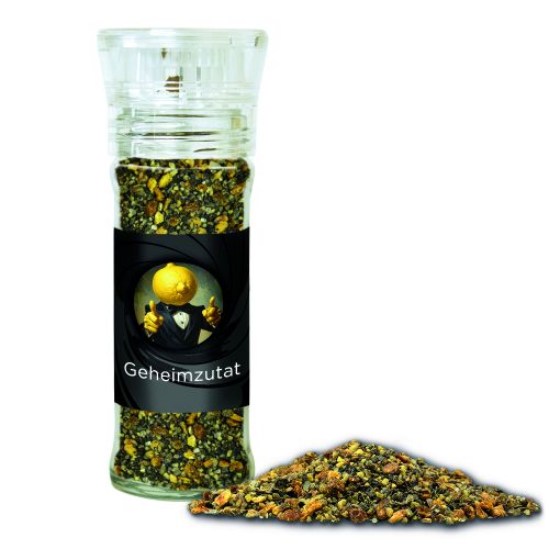 Lemon pepper, ca. 50g, transparent spice mill with label