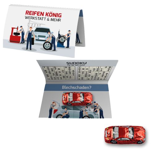 Chocolate car mix, ca. 13g, express promotional card folded with print