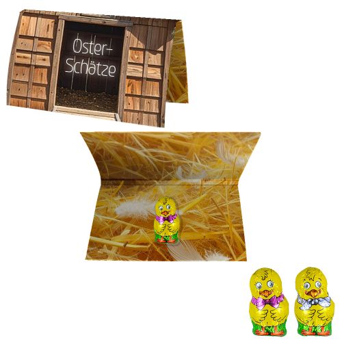 Chocolate chicken mix, ca. 6g, express promotional card A6 folded with print