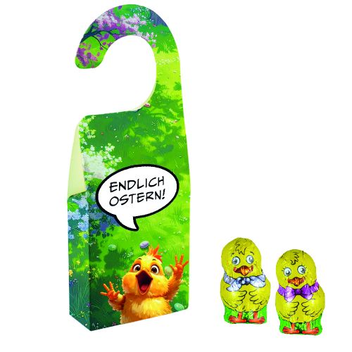 Chocolate chicken mix, ca. 36g, door hanger folded box
