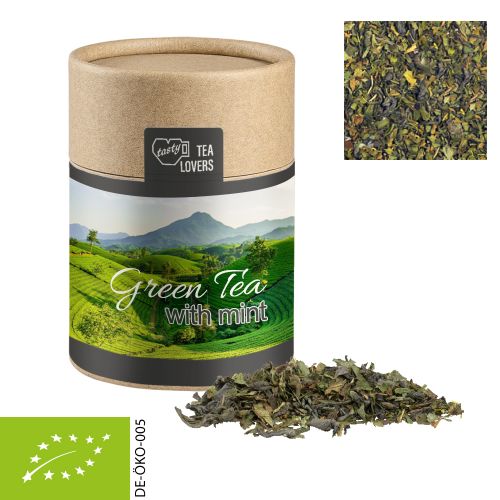 Organic green tea with mint, ca. 30g, cardboard can midi