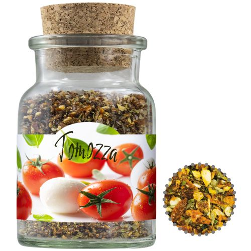 Tomato mozzarella spice, ca. 50g, cork glass with label