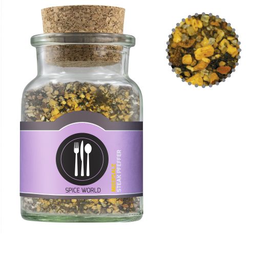 Steak pepper, ca. 75g, cork glass with label
