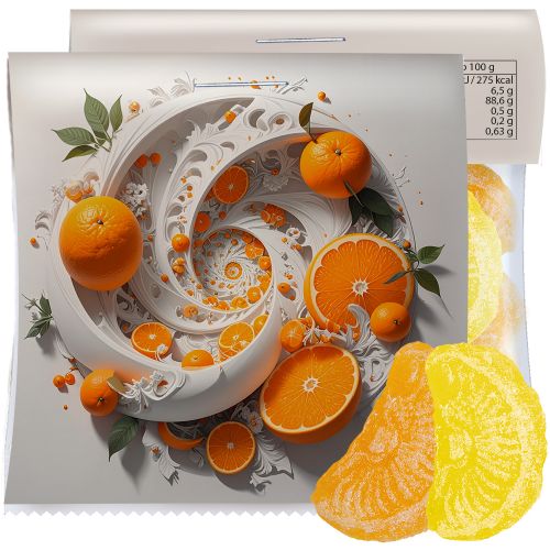 Lemon and orange candy, ca. 17g, express midi bag with promotional flyer