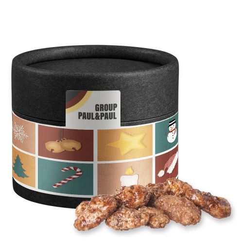 Burnt almonds, ca. 40g, cardboard can mini black