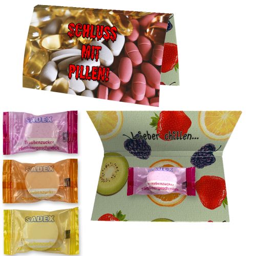 Dextrose with vitamin c, ca. 2,6g, express promotional card A6 folded with print