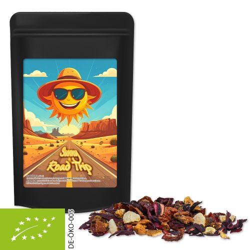 Organic fruit tea good mood, ca. 50g, midi stand up pouch black with label