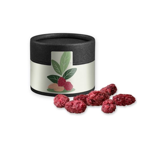 Roasted almonds raspberry, ca. 40g, cardboard can mini black