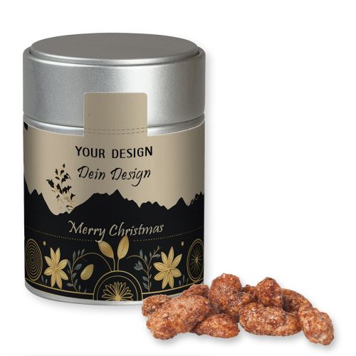 Burnt almonds, ca. 100g, metal tin midi silver