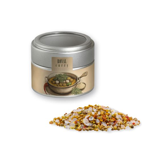 Royal curry, ca. 75g, metal tin mini silver with window