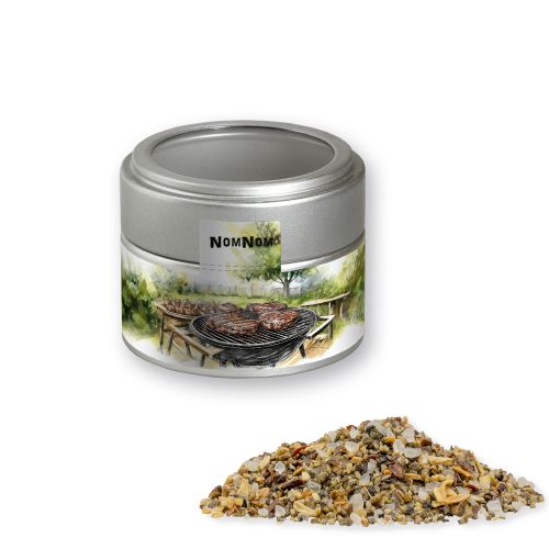 Herb steak spice, ca. 35g, metal tin mini silver with window