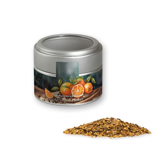 Orange pepper, ca. 55g, metal tin mini silver with window
