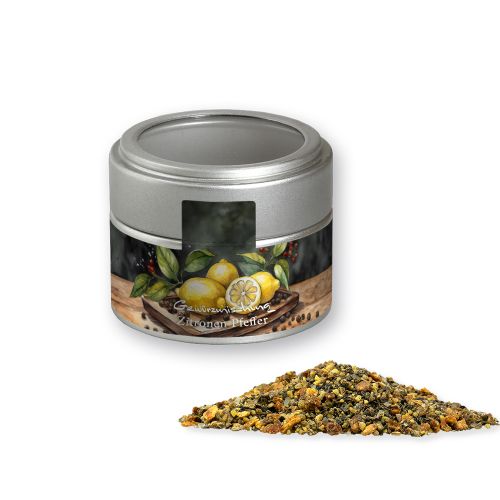 Lemon pepper, ca. 60g, metal tin mini silver with window