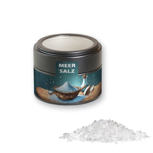 Sea salt, ca. 110g, metal tin mini black with window