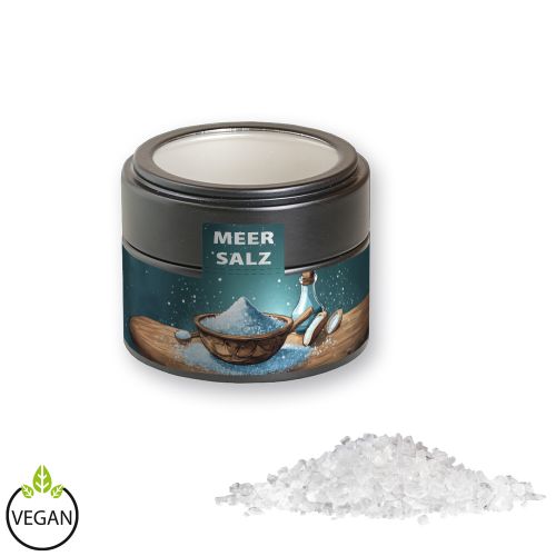 Sea salt, ca. 110g, metal tin mini black with window