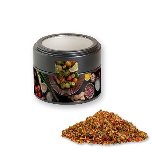 Mediterranean veggie mix, ca. 40g, metal tin mini black with window