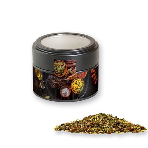 Steak spice, ca. 60g, metal tin mini black with window