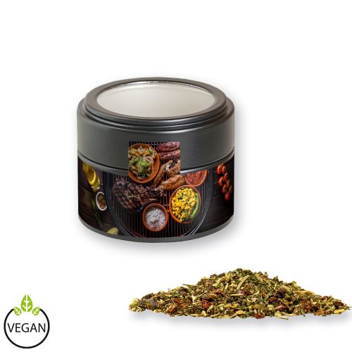 Steak spice, ca. 60g, metal tin mini black with window