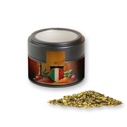 Pizza herb, ca. 16g, metal tin mini black with window