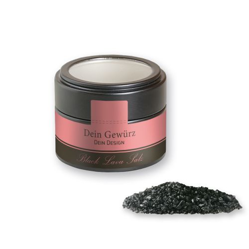 Black lava salt, ca. 110g, metal tin mini black with window