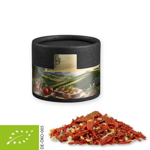 Organic tuscan bruschetta, ca. 28g, cardboard can mini black