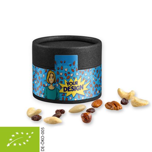 Organic trail mix, ca. 40g, cardboard can mini black
