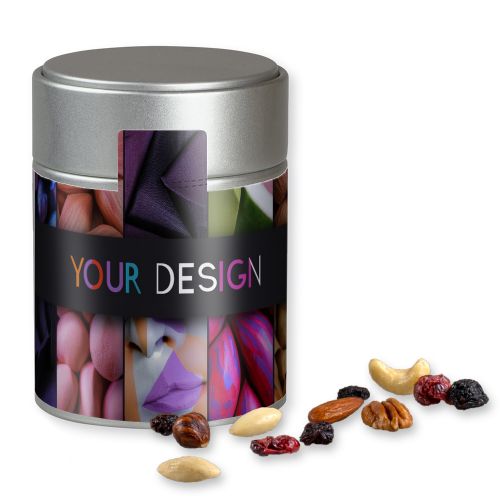 Premium trail mix, ca. 100g, metal tin midi silver
