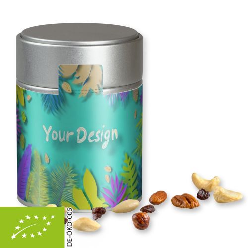 Organic trail mix, ca. 100g, metal tin midi silver