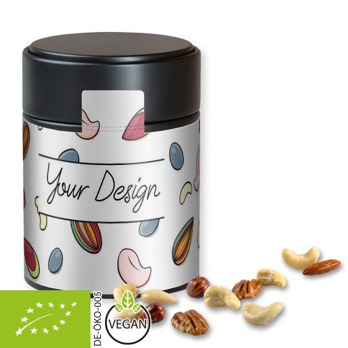 Organic nut mix , ca. 100g, metal tin midi black