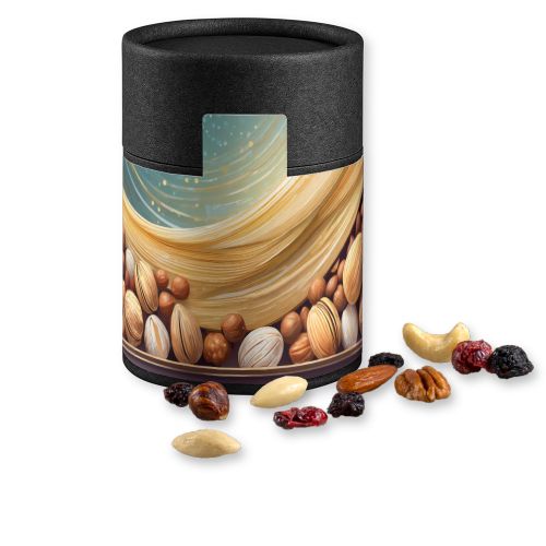Premium trail mix, ca. 80g, cardboard can midi black