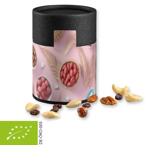 Organic trail mix, ca. 80g, cardboard can midi black