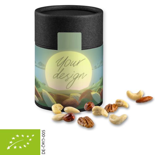 Organic nut mix , ca. 80g, cardboard can midi black