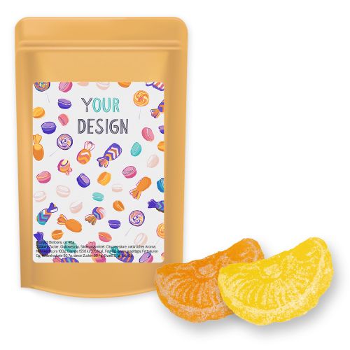 Lemon and orange candy, ca. 80g, midi stand up pouch with label