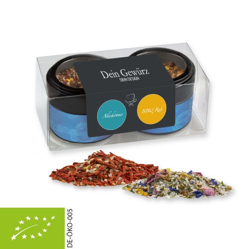 Rough spice mixture (category 2), ca. 32-130g, 2-set metal tin mini with window with label
