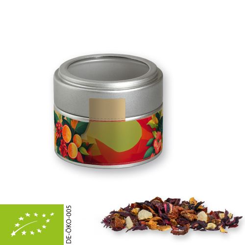 Organic fruit tea good mood, ca. 30g, metal tin mini silver with window
