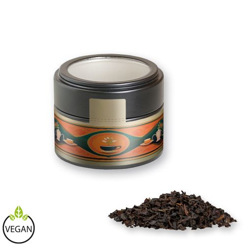 Black tea, ca. 25g, metal tin mini black with window