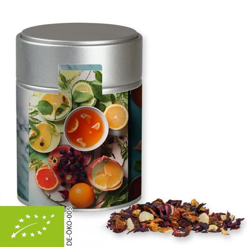 Organic fruit tea good mood, ca. 60g, metal tin midi silver