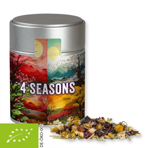 Organic herbal tea four seasons, ca. 30g, metal tin midi silver