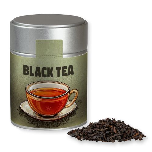 Black tea, ca. 45g, metal tin midi silver