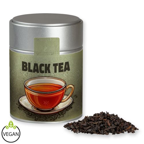 Black tea, ca. 45g, metal tin midi silver